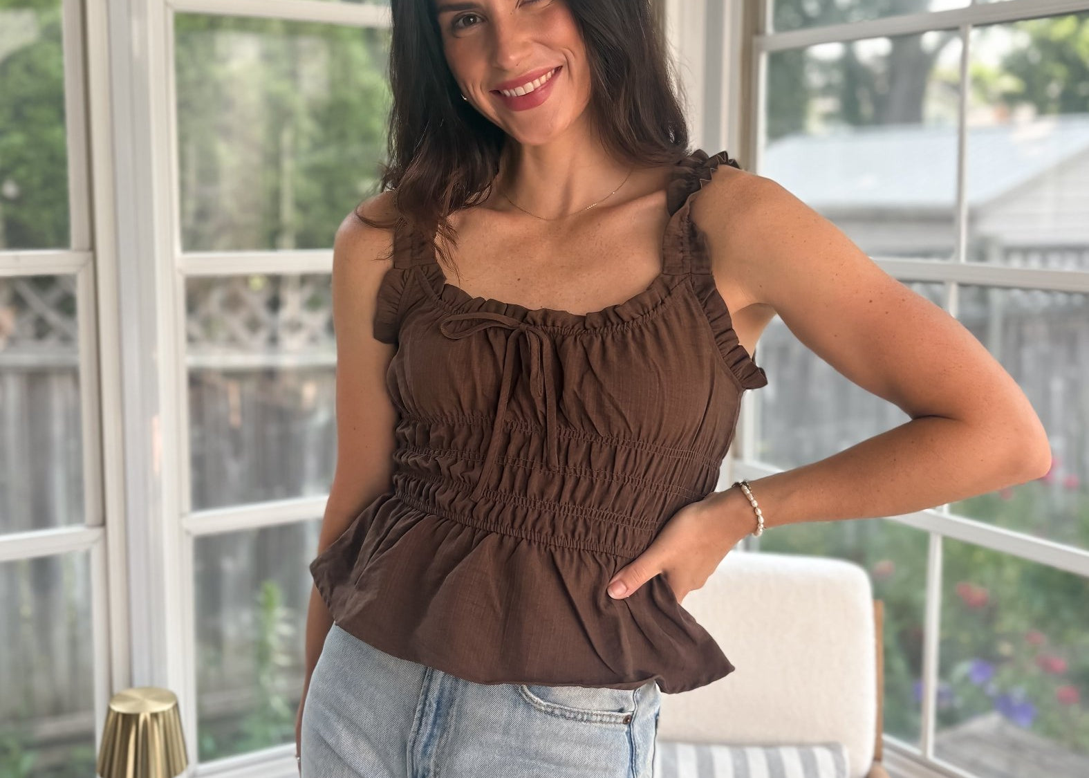 Honey Ruffled Front Tie Shirred Waist Tank Top - Love and Lee Apparel