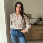 The Vintage Stonehouse Floral Print Split Neck Long Sleeve Blouse - Love and Lee Apparel