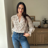 The Vintage Stonehouse Floral Print Split Neck Long Sleeve Blouse - Love and Lee Apparel