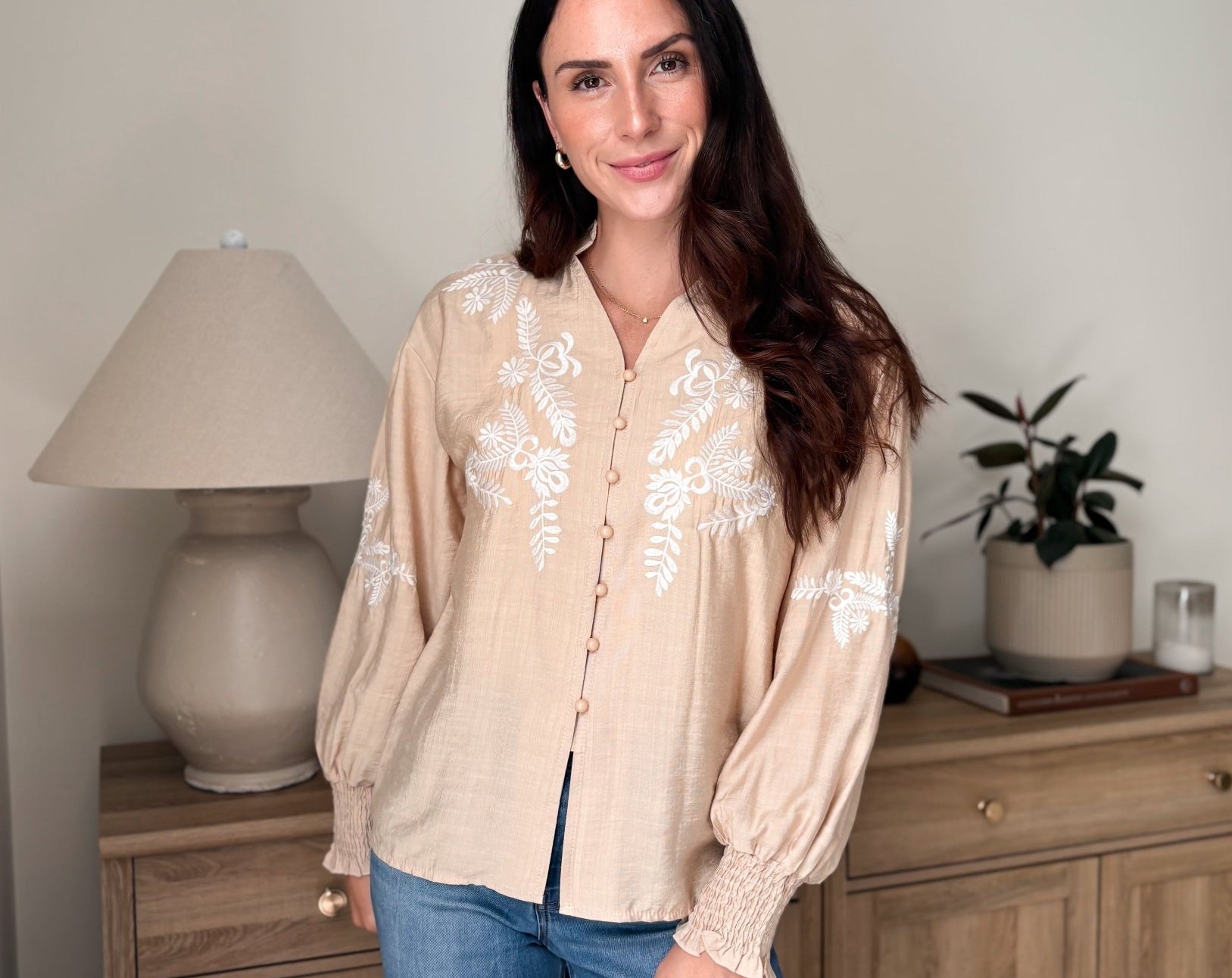 The Aspen Floral Embroidered Cotton Blend Blouse Boho Puff Sleeve - Love and Lee Apparel