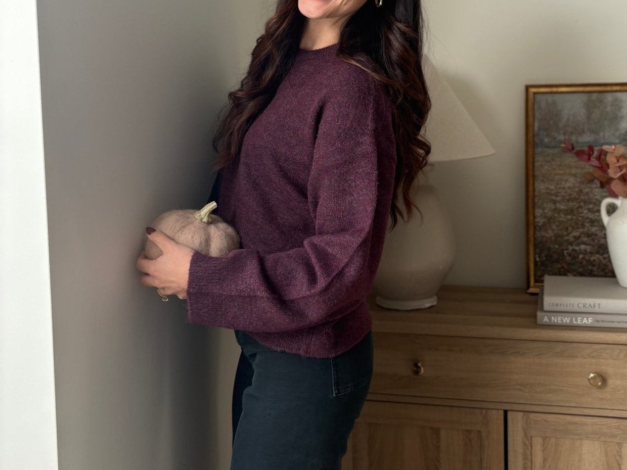 The Mauve Wine Long Sleeve O-Neck Pullover Sweater - Love and Lee Apparel