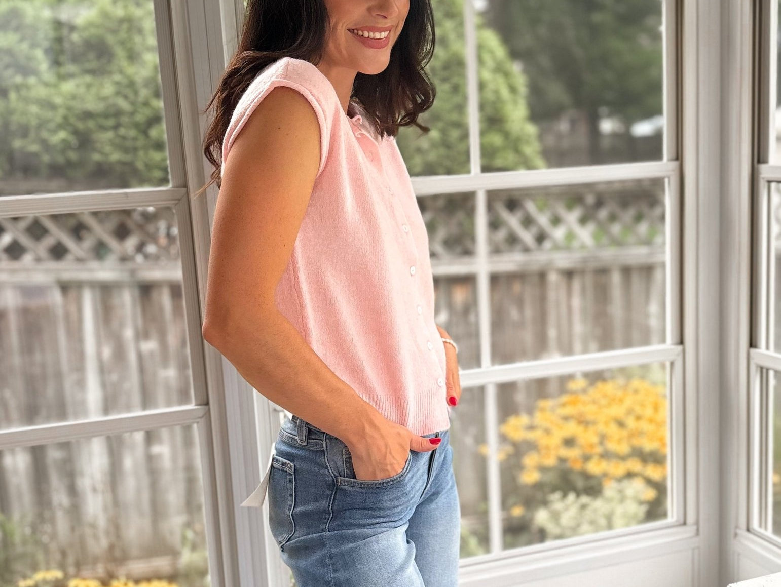 The Lucille Raw Edge Sleeveless Lightweight Cardigan in Pink - Love and Lee Apparel