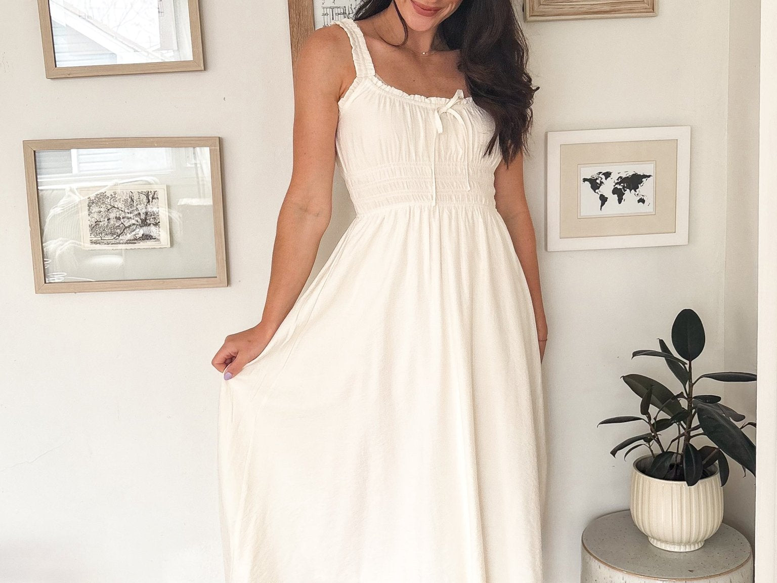 The Avery Spaghetti Strap Front Tie Shirred Waist Midi Dress - Love and Lee Apparel