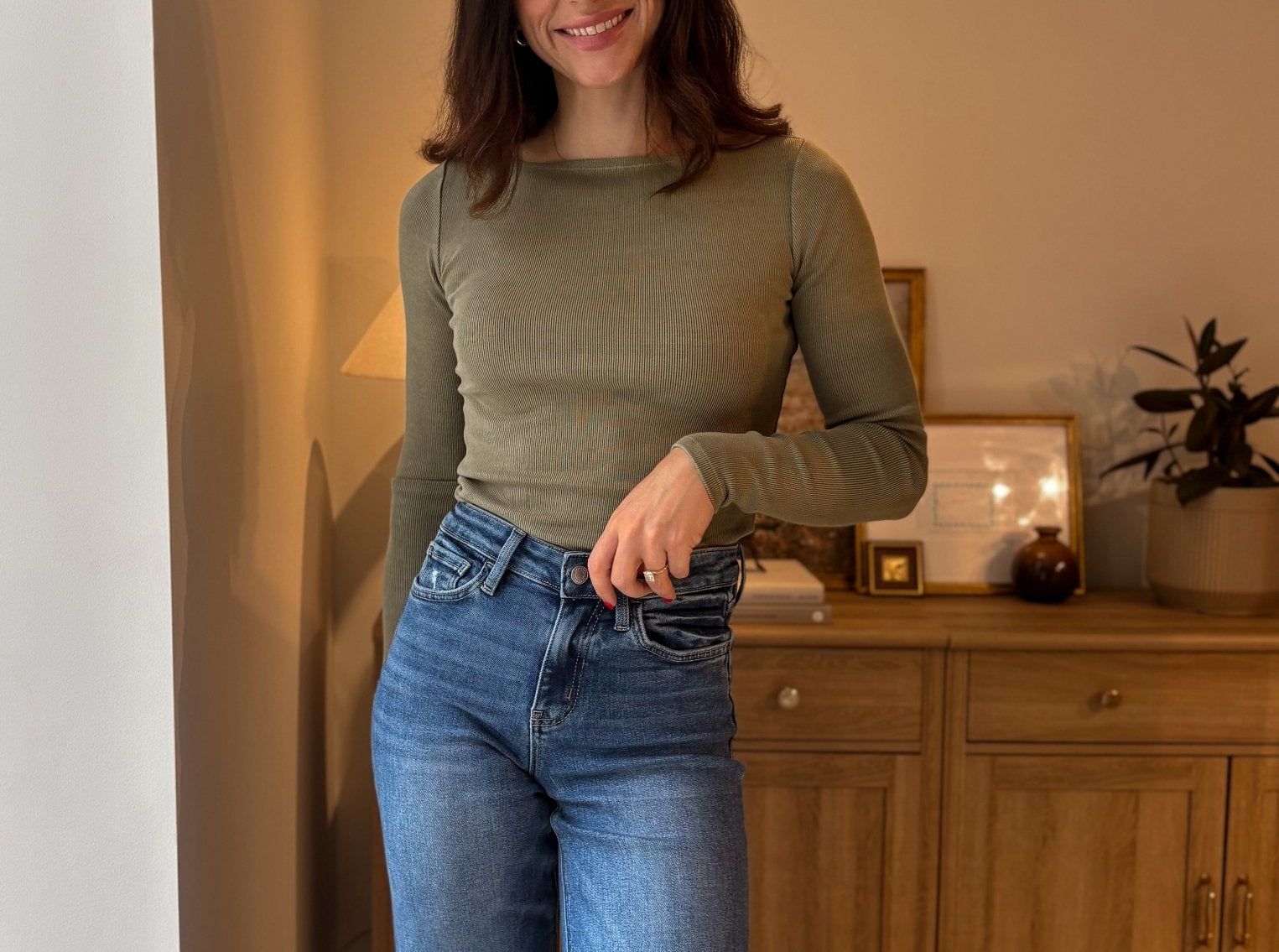 The Strolling Fields Boat Neck Long Sleeve Ribbed Knit Top in Green - Love and Lee Apparel