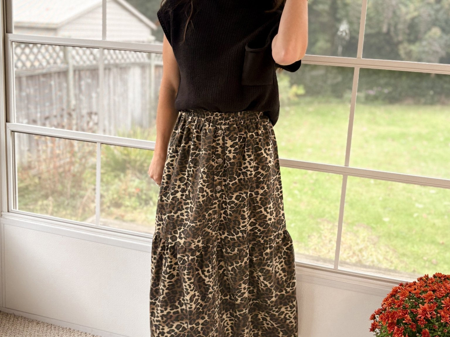 The Eliza Button Down Leopard Printed Midi Skirt - Love and Lee Apparel
