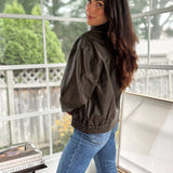 'The Varsity Club' Collared Zip-Up Faux Leather Bomber Jacket - Love and Lee Apparel