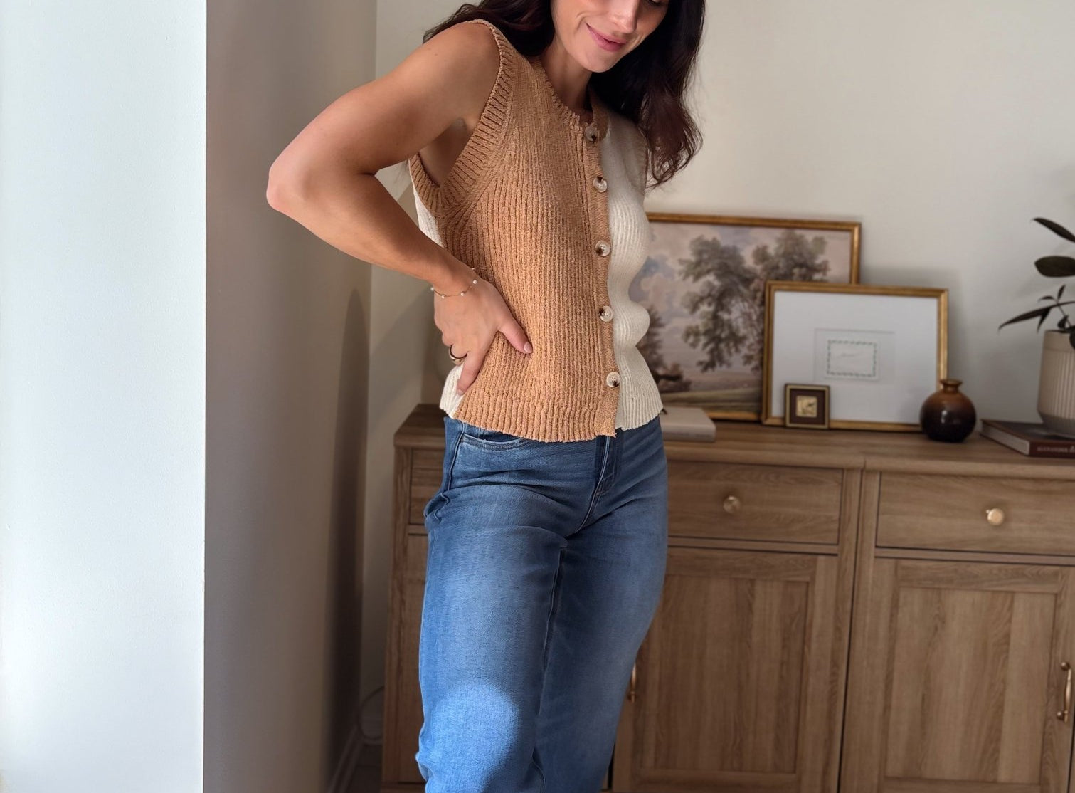 The Kyleigh Colourblock Button Front Knit Top - Love and Lee Apparel