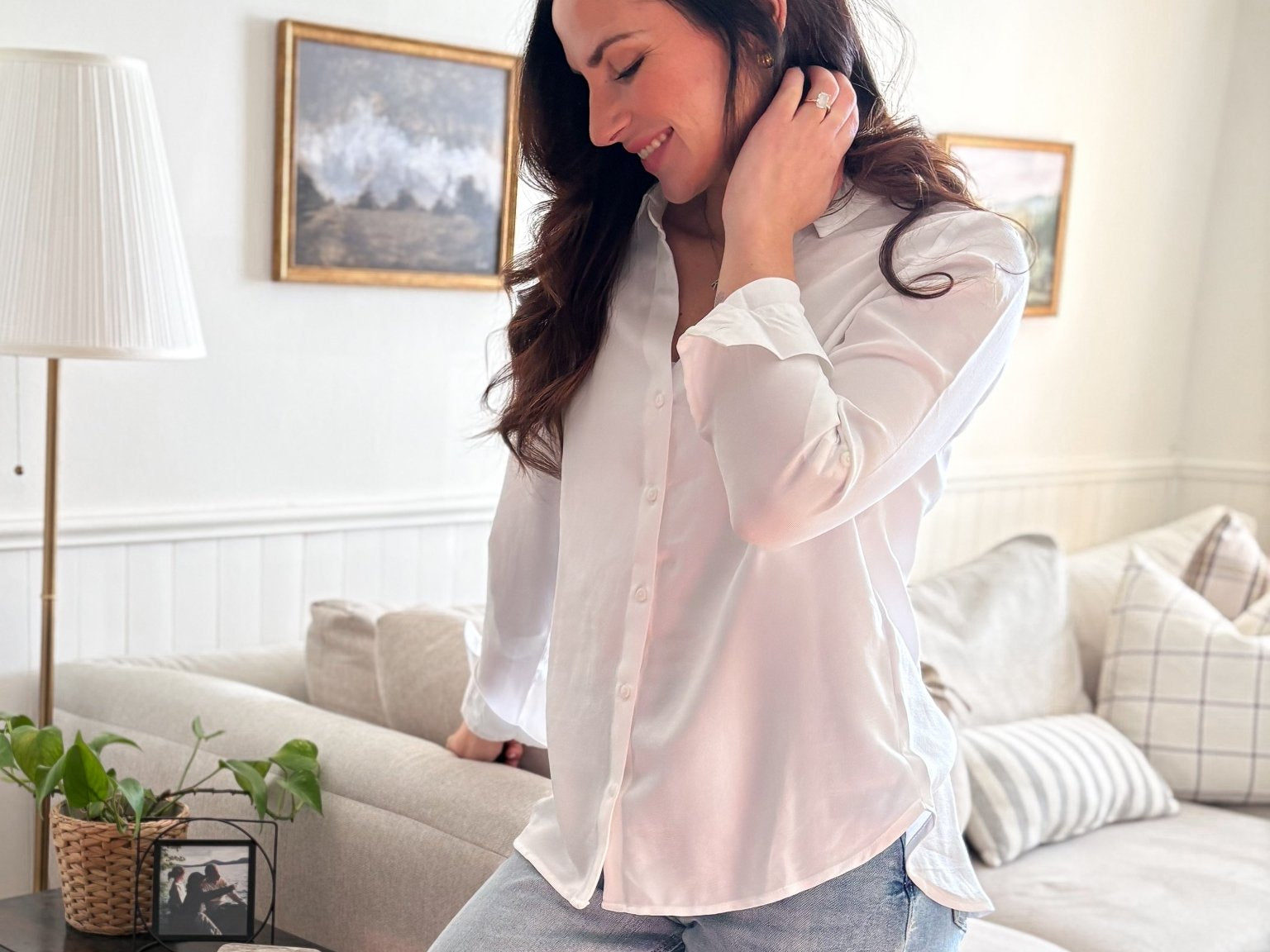 The Melio Long Sleeve Split Neck Collared Blouse - Love and Lee Apparel