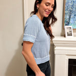 The Vivianne Short Sleeve Sweater with Contrast Color Stitch in Powder Blue - Love and Lee Apparel