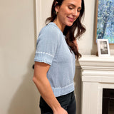 The Vivianne Short Sleeve Sweater with Contrast Color Stitch in Powder Blue - Love and Lee Apparel