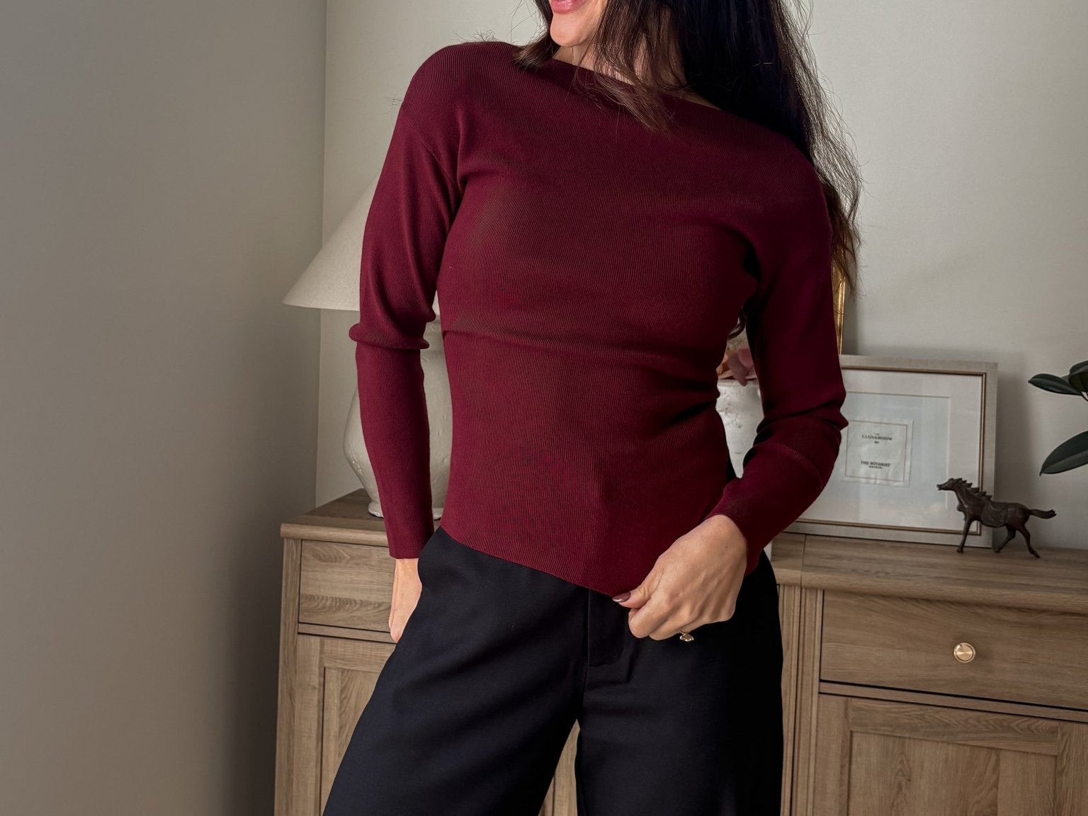 The 'Frosted Cranberry' Boat Neck Dolman Long Sleeve Knit Sweater - Love and Lee Apparel