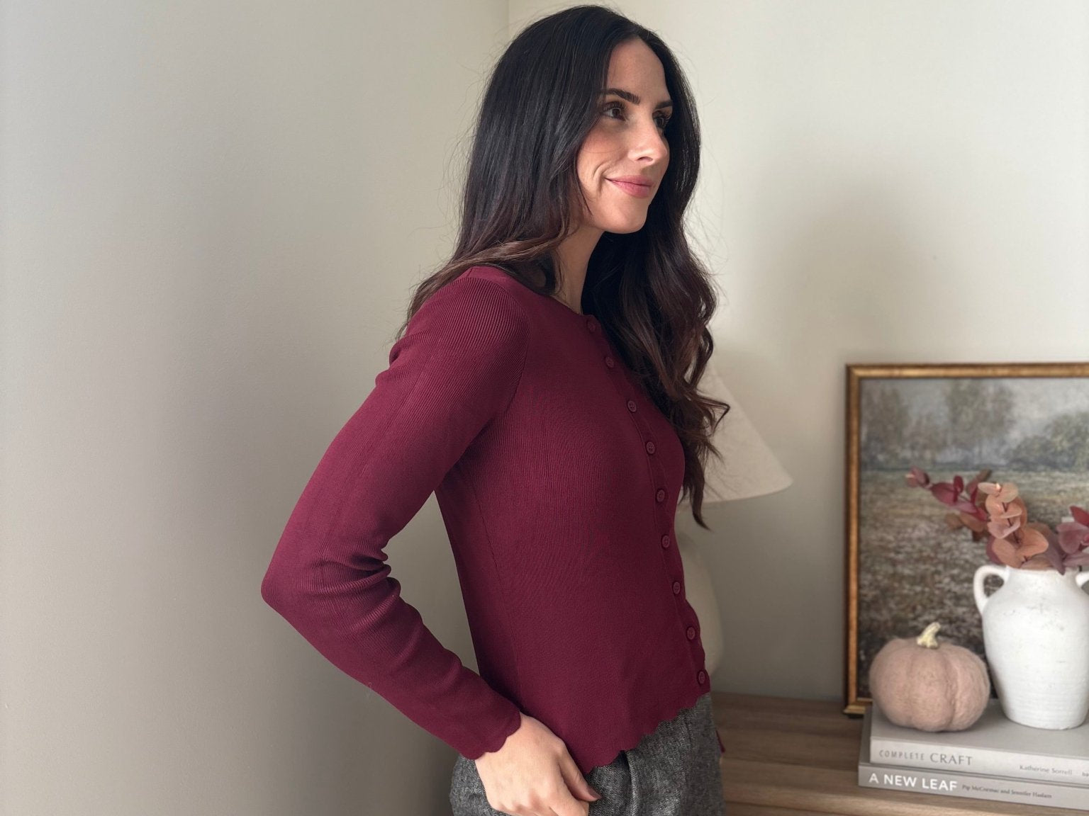 'Pass the Bordeaux' Scalloped Button Down Cardigan - Love and Lee Apparel