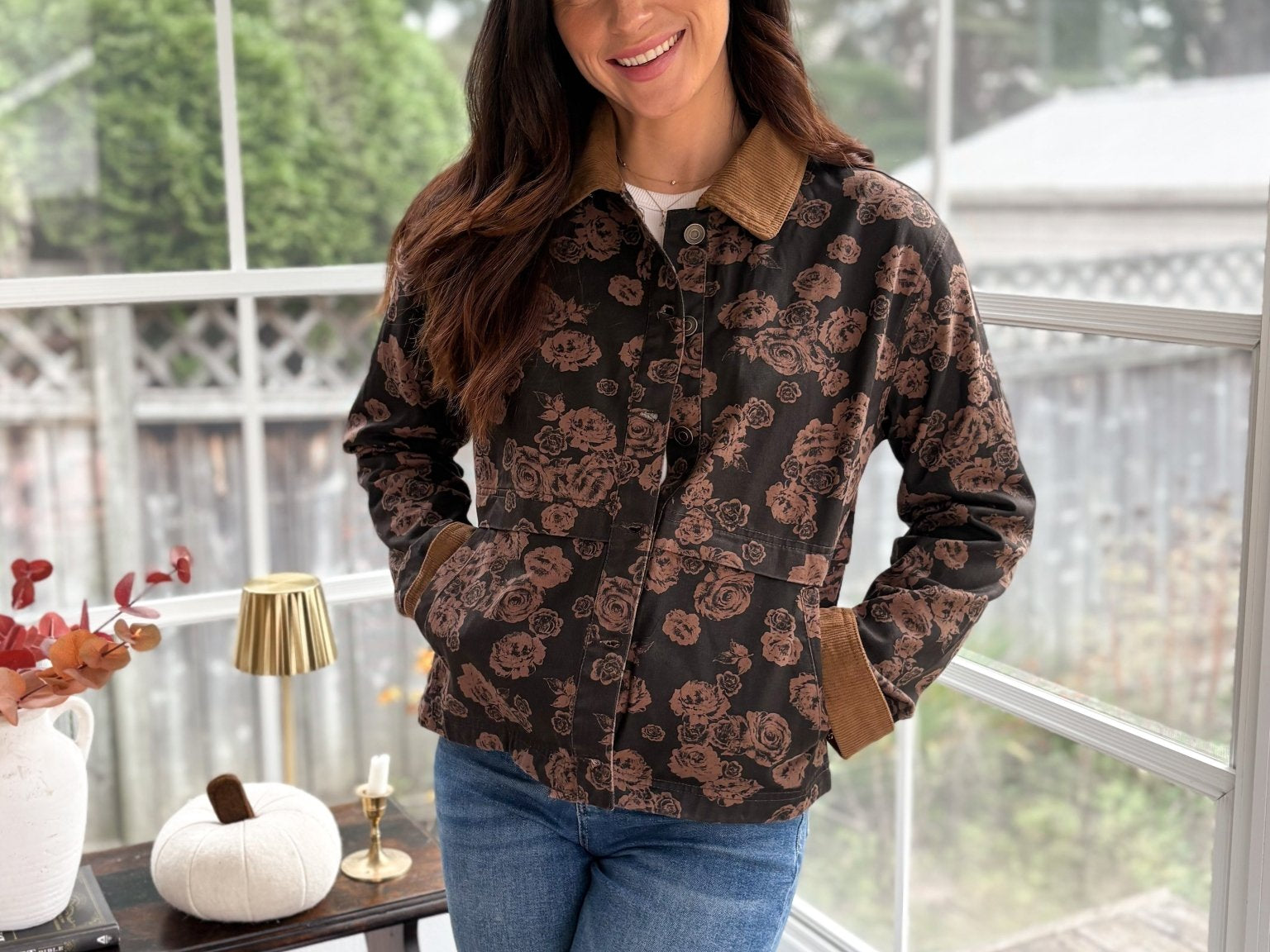 Whispering Pines Denim Jacquard Corduroy Collar Jacket - Love and Lee Apparel