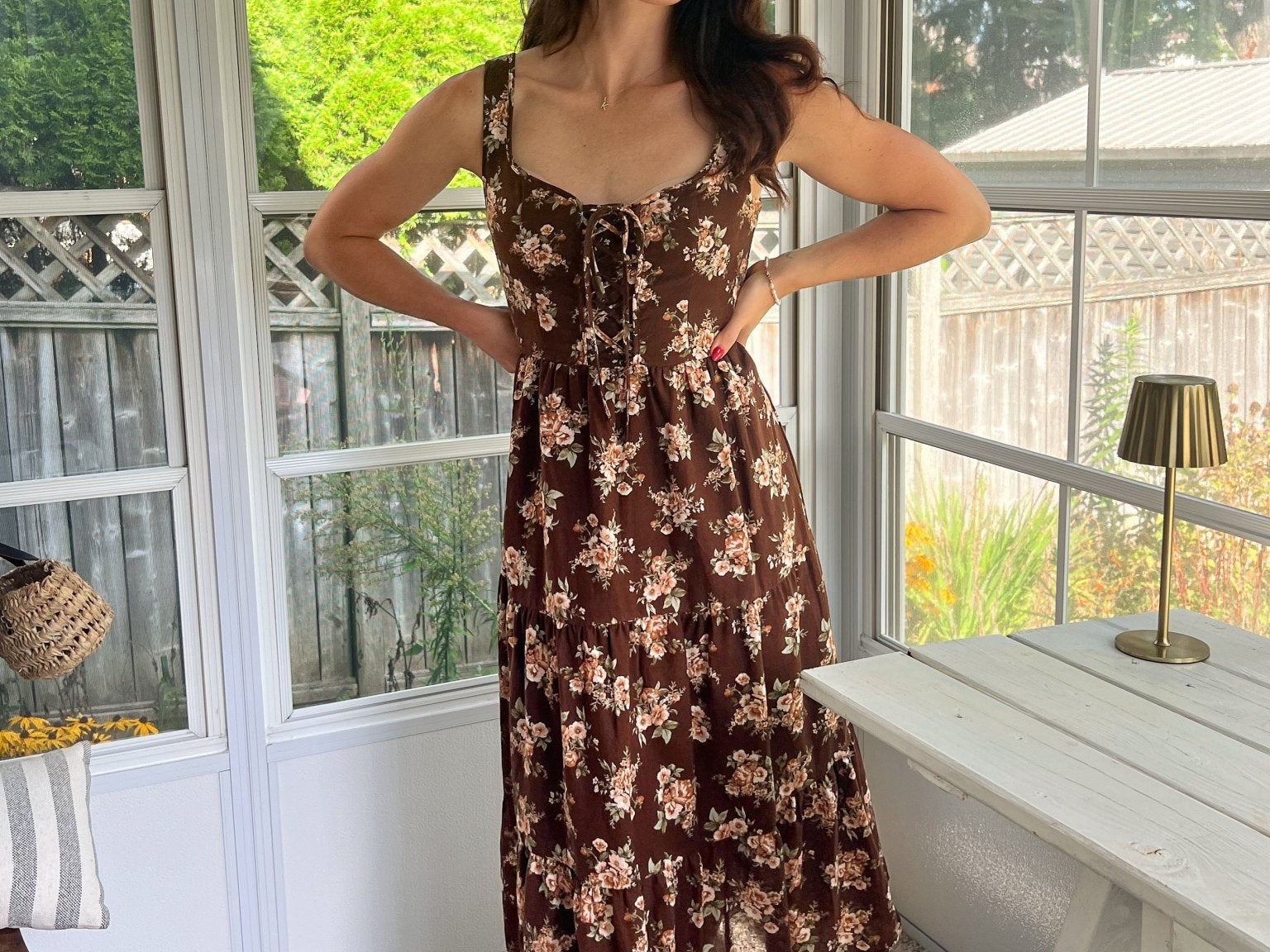Sloan Floral Front Lace Up Corset Sleeveless Midi Dress - Love and Lee Apparel