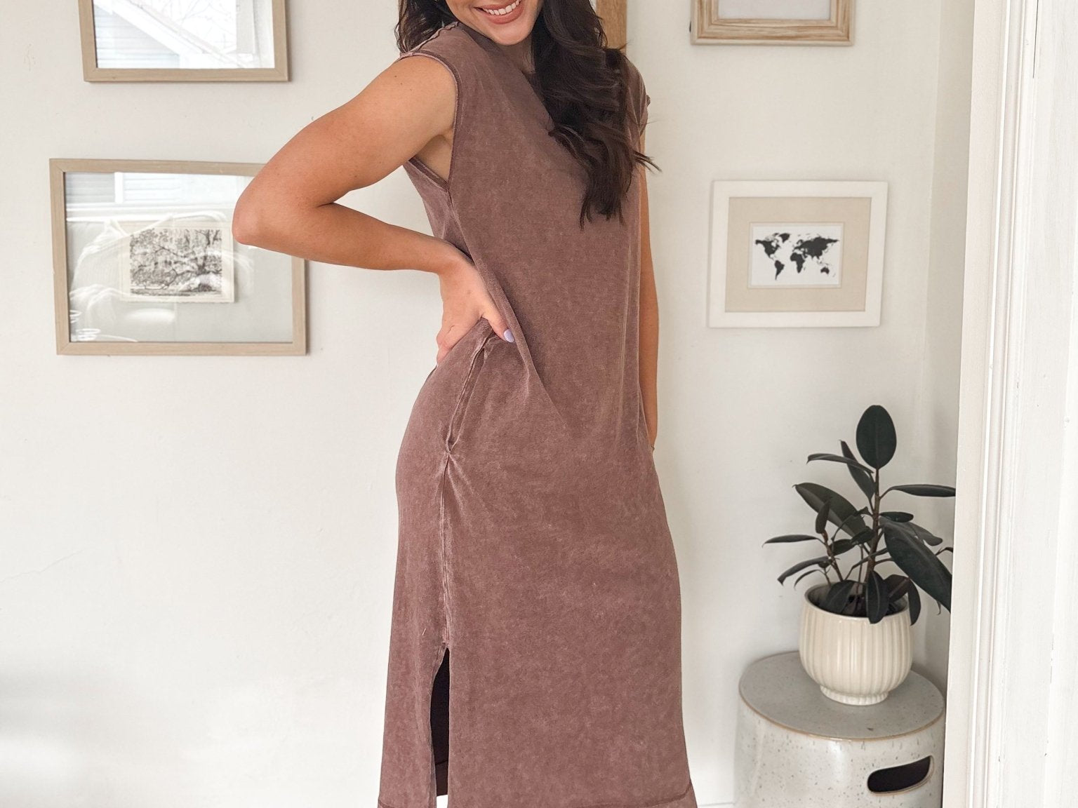 The Allie Mineral Wash Cap Sleeve Midi Dress - Love and Lee Apparel