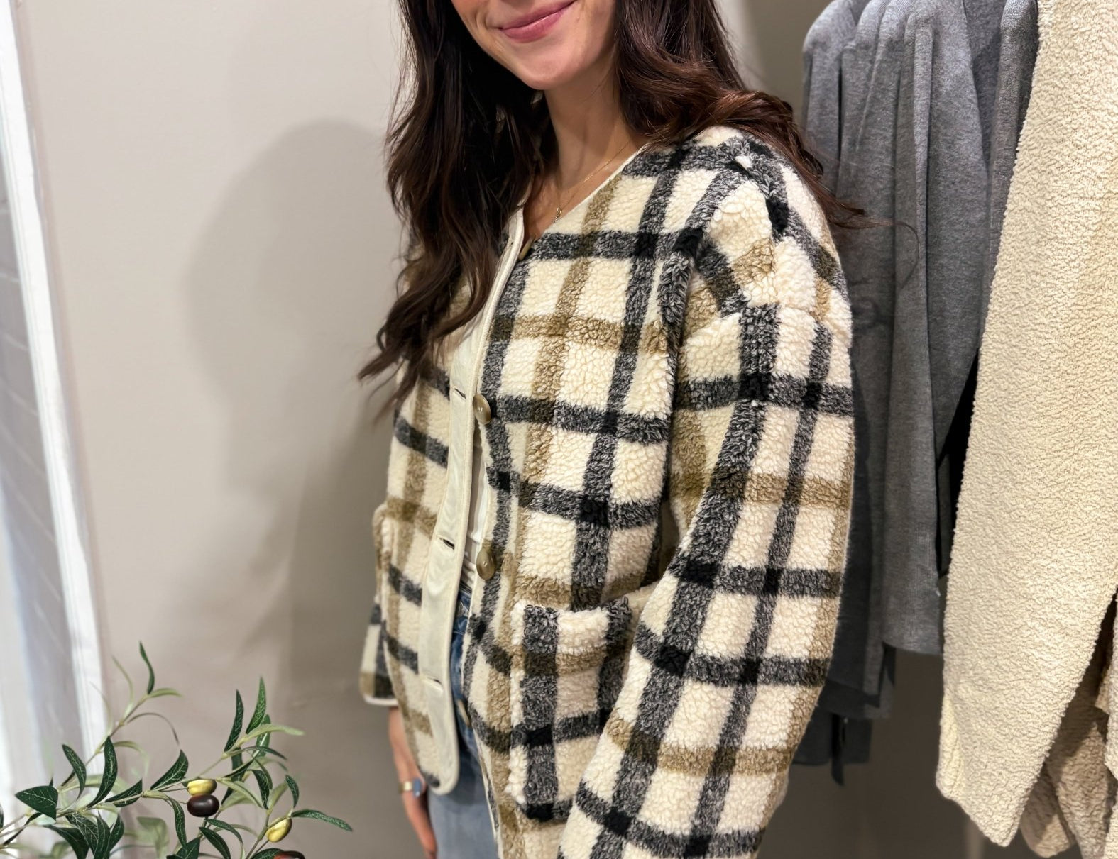 The Sabrina Plaid Button Down Teddy Jacket - Love and Lee Apparel