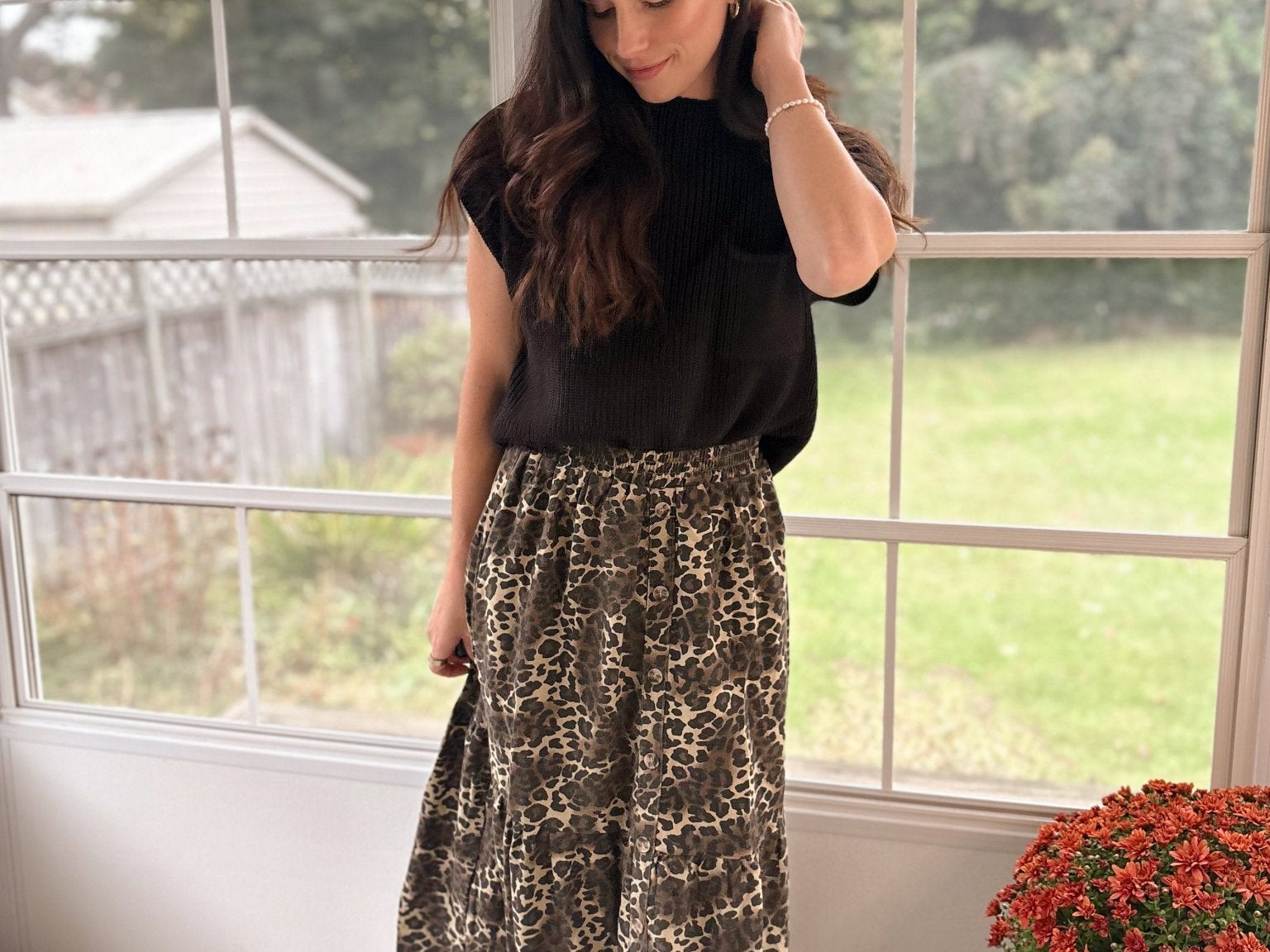 The Eliza Button Down Leopard Printed Midi Skirt - Love and Lee Apparel