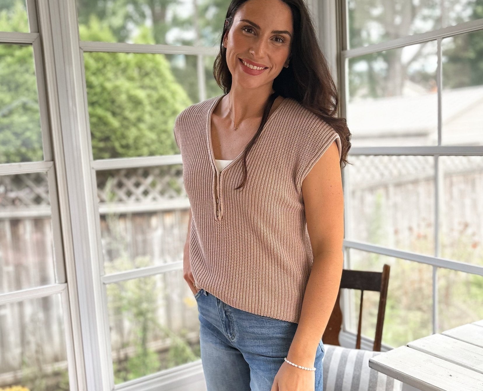 The Fallon Raw Edge Short Sleeve Henley Sweater Knit Top - Love and Lee Apparel