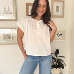 The Dorthy Ruched Shoulder Detail Short Sleeve Henley Top - Love and Lee Apparel