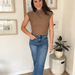 The Nikita Asymmetrical Hem Mock Neck Sleeveless Top in Mocha - Love and Lee Apparel