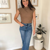The Nikita Asymmetrical Hem Mock Neck Sleeveless Top in Mocha - Love and Lee Apparel