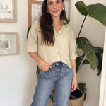 Micheline Pinstripe Collared Button Down 3/4 Sleeve Top - Love and Lee Apparel
