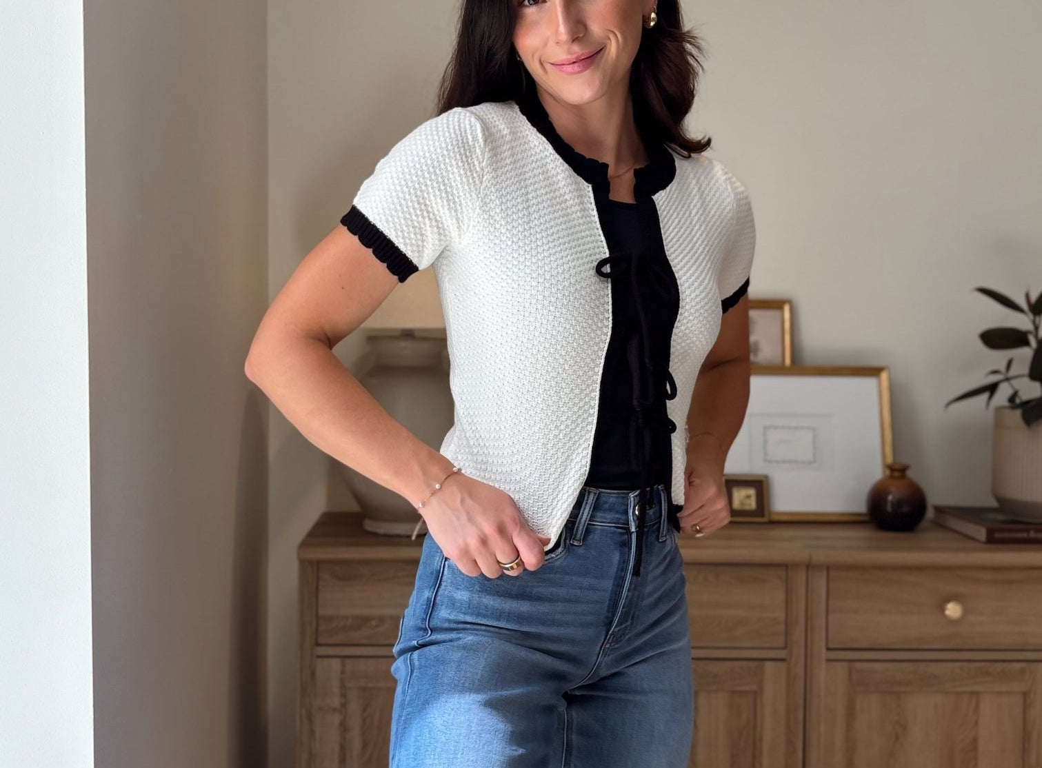Gwen Tie Up Short Sleeve Cardigan - Love and Lee Apparel
