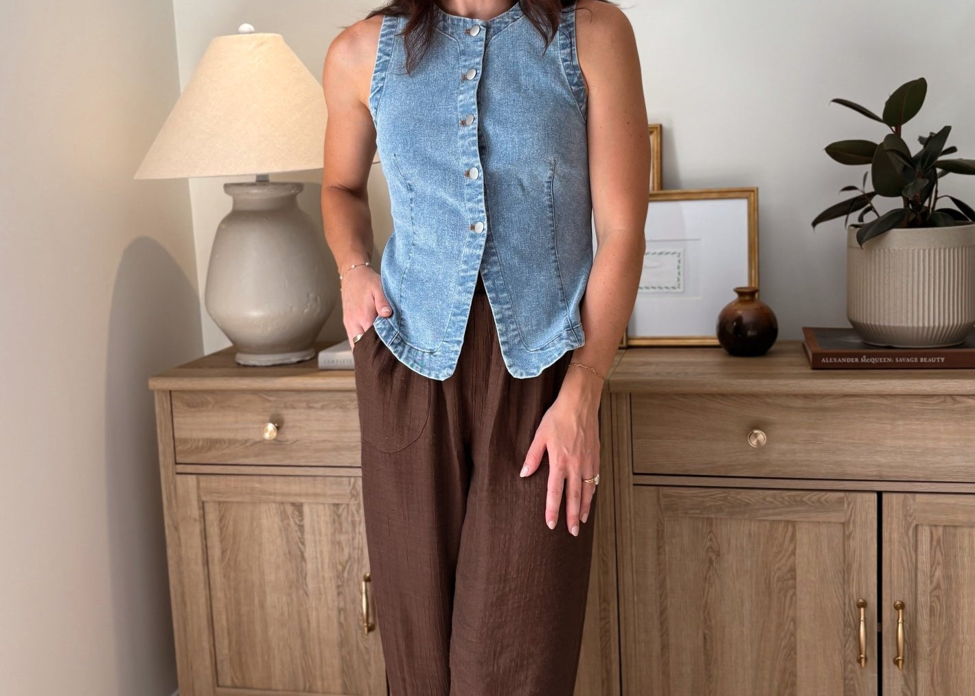 The Beatrice Washed Denim Button Down Vest - Love and Lee Apparel