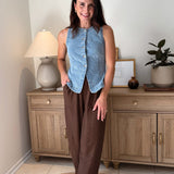 The Beatrice Washed Denim Button Down Vest - Love and Lee Apparel