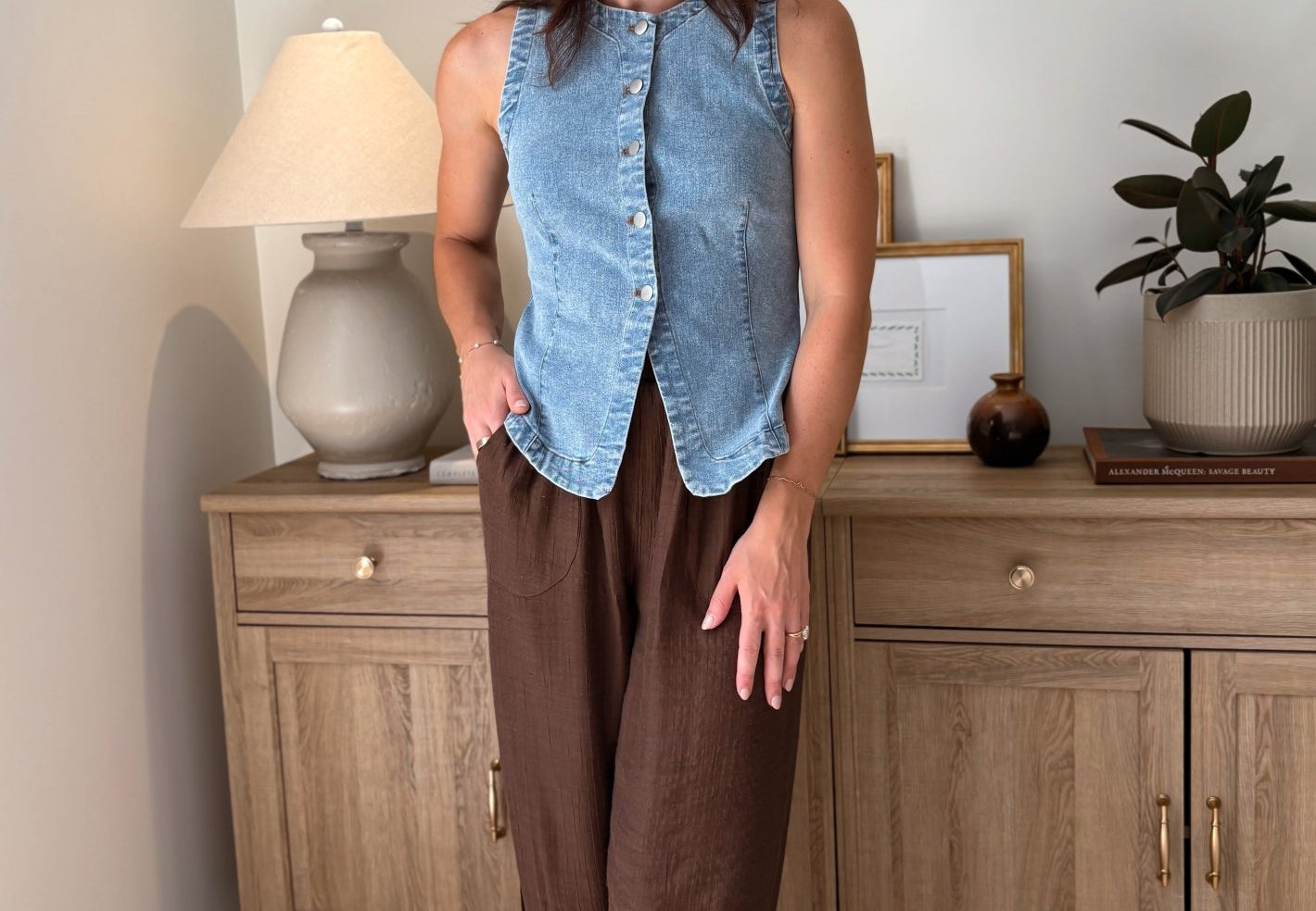 The Beatrice Washed Denim Button Down Vest - Love and Lee Apparel