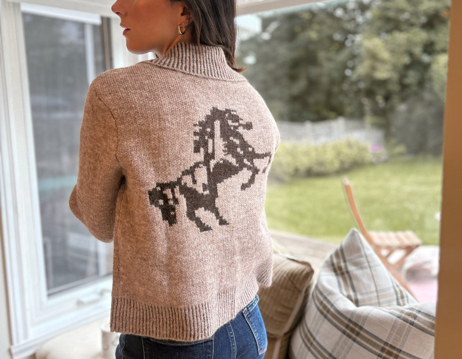 The Cotswold Jacquard Collared Zip-Up Knit Cardigan - Love and Lee Apparel