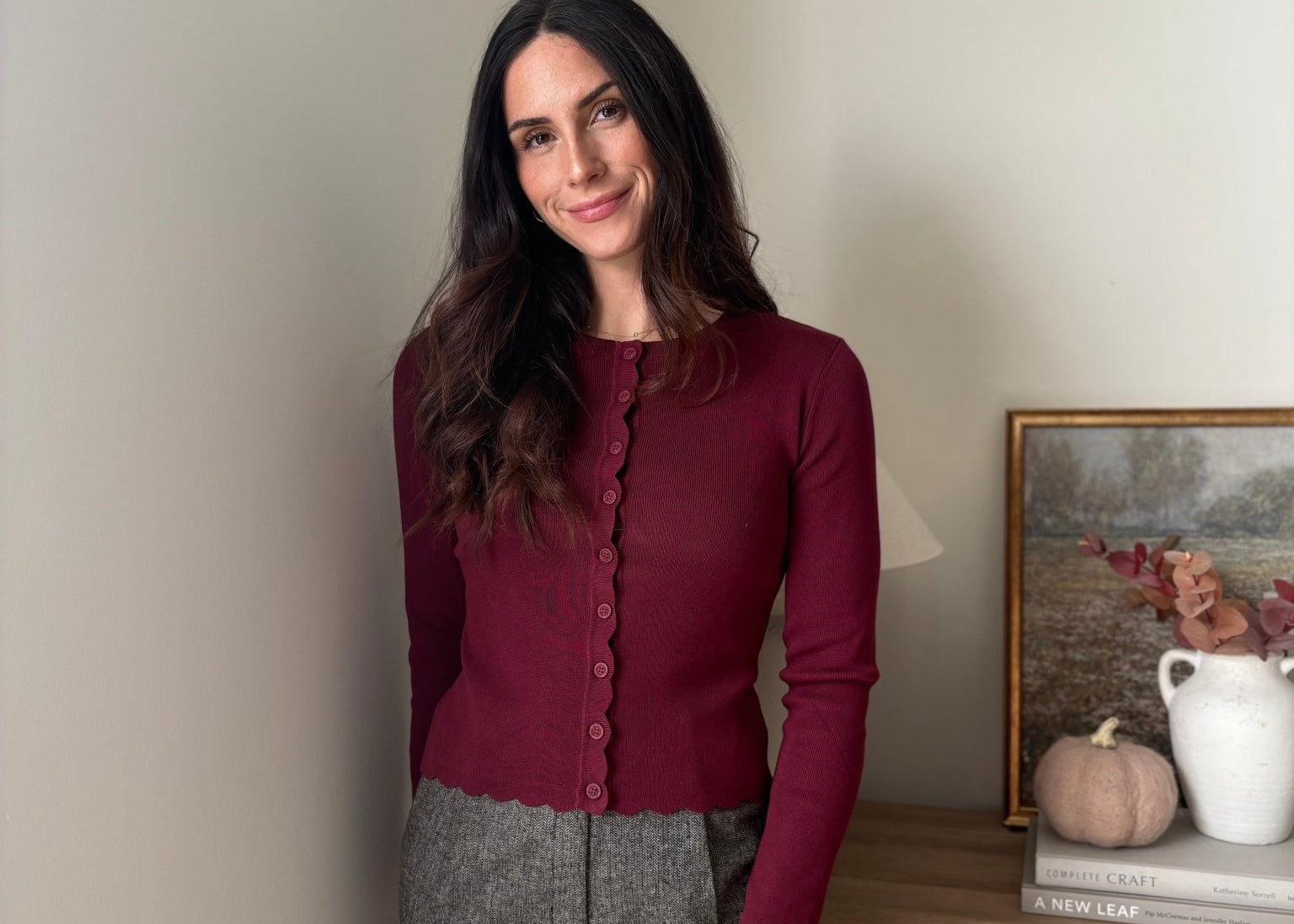 'Pass the Bordeaux' Scalloped Button Down Cardigan - Love and Lee Apparel