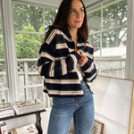 'Meet Me on Campus' Multi-Color Stripe Rolled Neck Knit Cardigan - Love and Lee Apparel