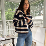 'Meet Me on Campus' Multi-Color Stripe Rolled Neck Knit Cardigan - Love and Lee Apparel