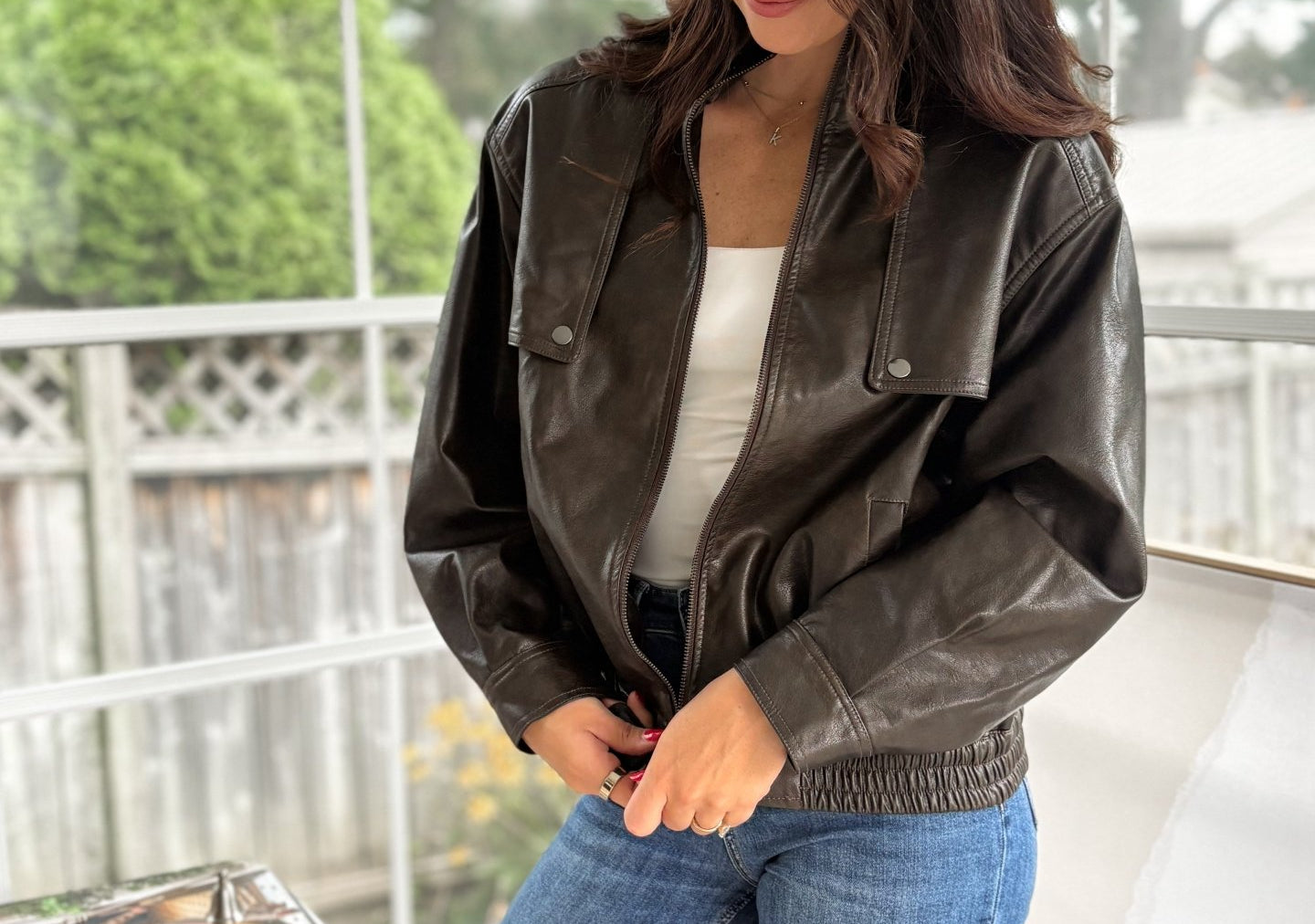 'The Varsity Club' Collared Zip-Up Faux Leather Bomber Jacket - Love and Lee Apparel