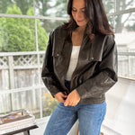 'The Varsity Club' Collared Zip-Up Faux Leather Bomber Jacket - Love and Lee Apparel