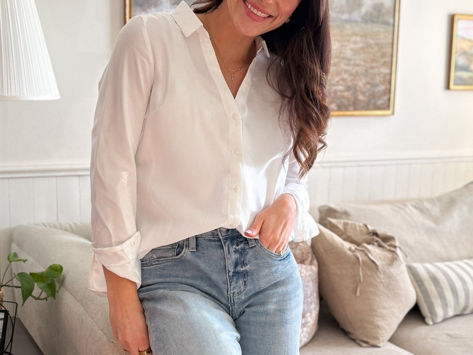The Melio Long Sleeve Split Neck Collared Blouse - Love and Lee Apparel