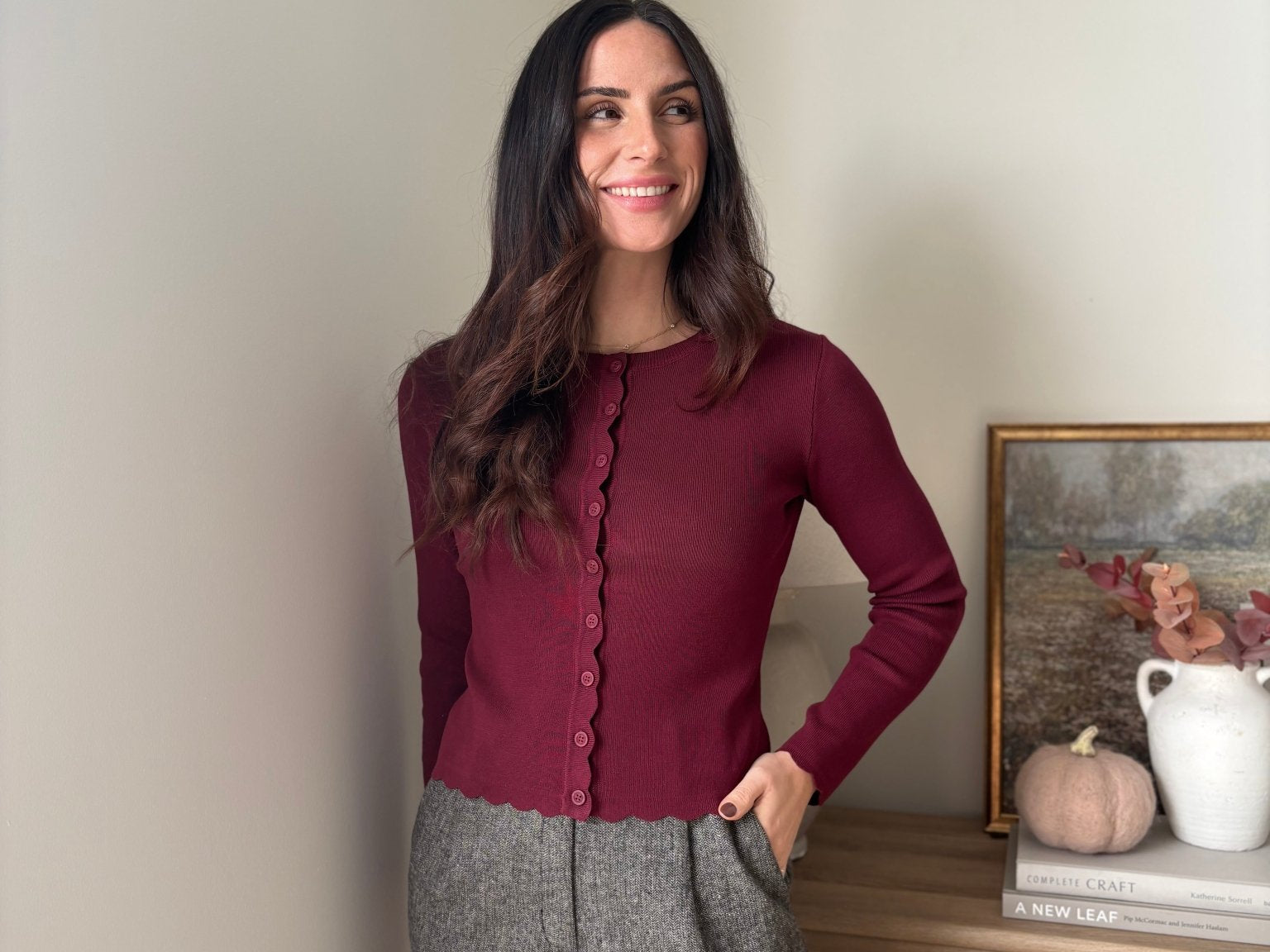 'Pass the Bordeaux' Scalloped Button Down Cardigan - Love and Lee Apparel