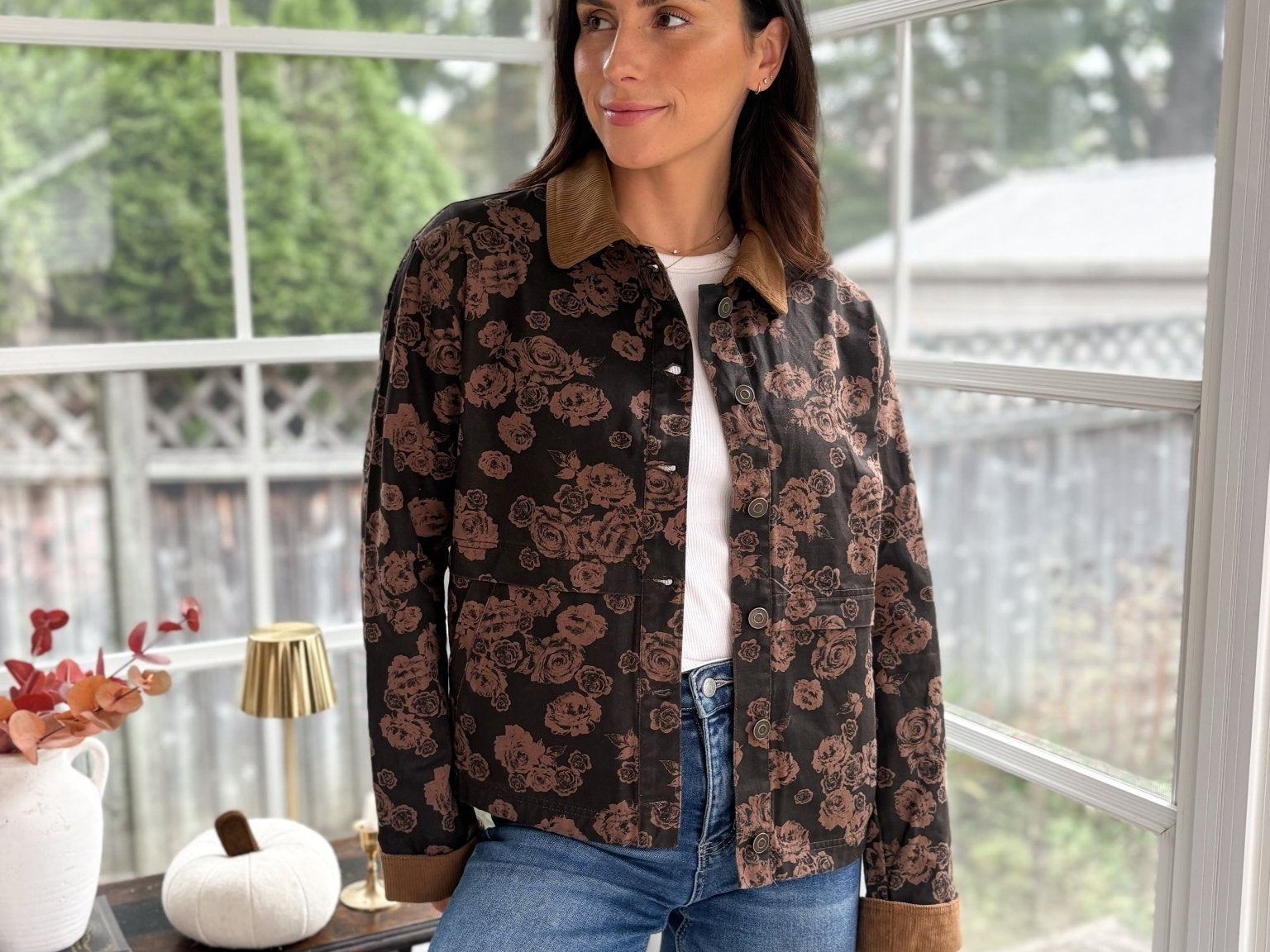 Whispering Pines Denim Jacquard Corduroy Collar Jacket - Love and Lee Apparel