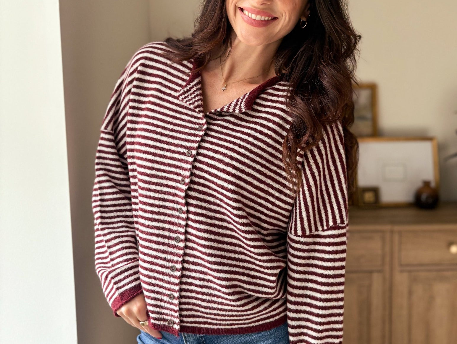 The Heirloom Stripe Raw Edge Drop Shoulder Knit Cardigan - Love and Lee Apparel
