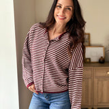 The Heirloom Stripe Raw Edge Drop Shoulder Knit Cardigan - Love and Lee Apparel