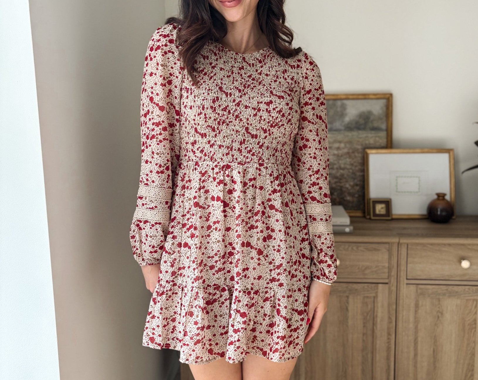 The Early Harvest Lace Trim Smocking Printed Mini Dress - Love and Lee Apparel