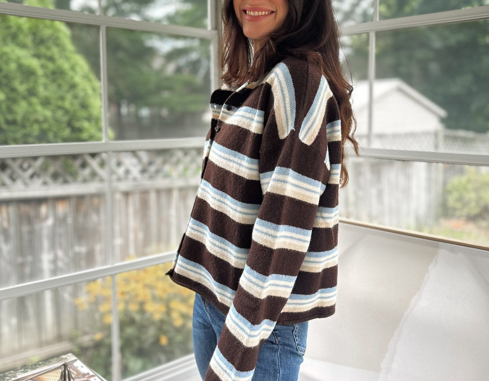 'Yale Bookclub' Multi-Color Stripe Rolled Neck Knit Cardigan - Love and Lee Apparel