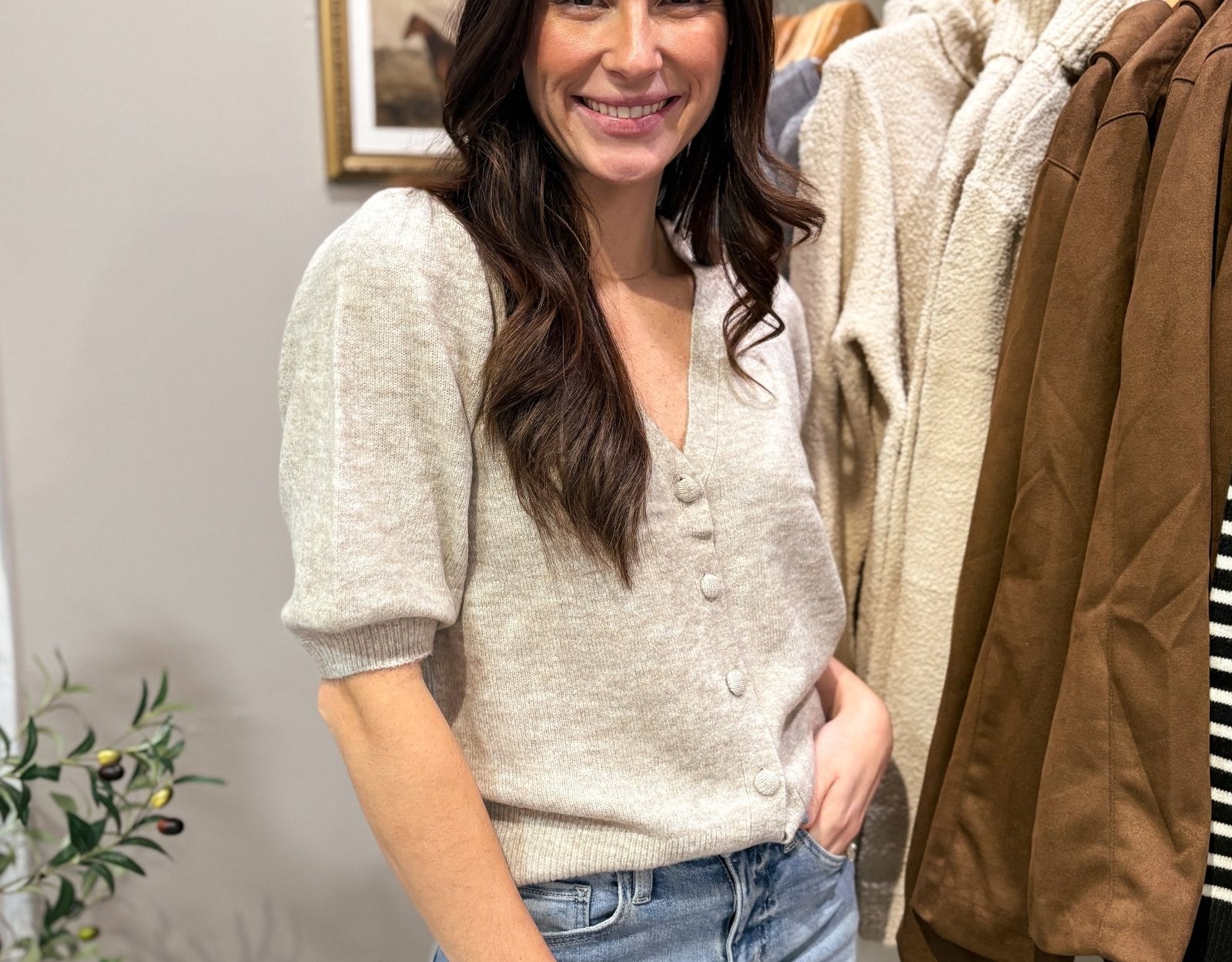 Liva V - neck Short Sleeve Cardigan - Love and Lee Apparel