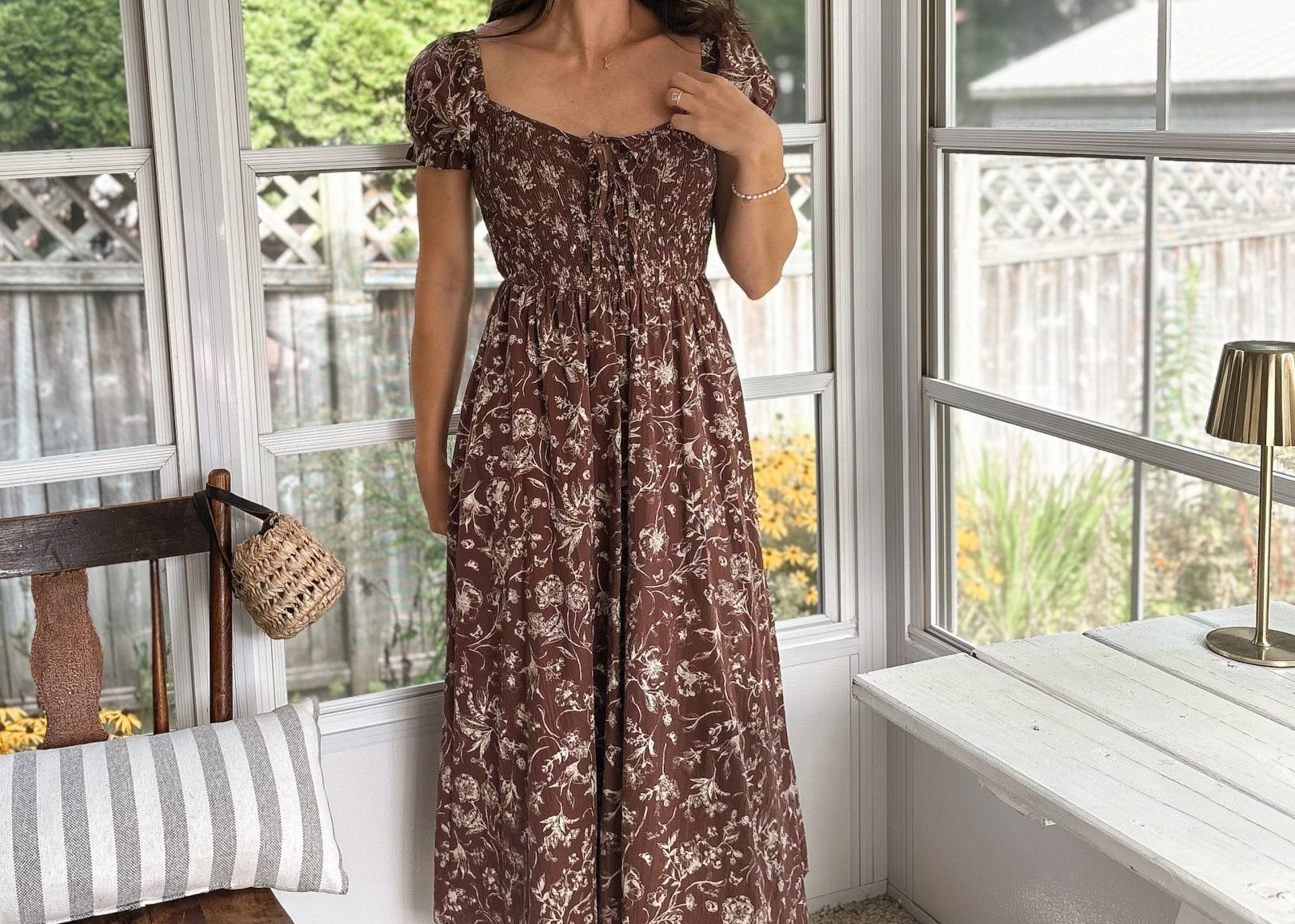 The Elphie Floral Toile Front Tie Smocked Midi Dress - Love and Lee Apparel