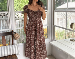 The Elphie Floral Toile Front Tie Smocked Midi Dress - Love and Lee Apparel