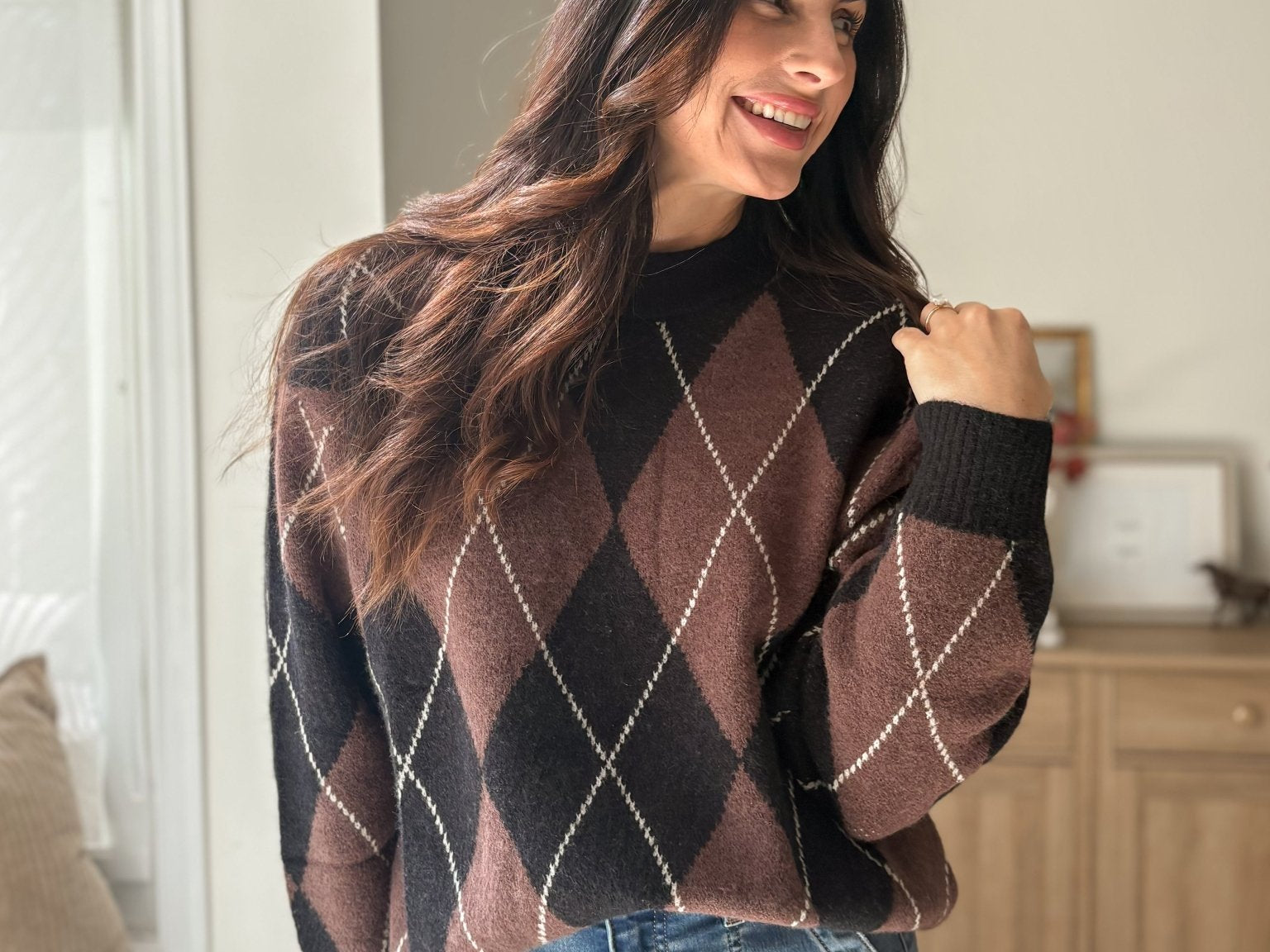 The 'Giving Season' Oversized Argyle Crew Neck Knit Pullover - Love and Lee Apparel