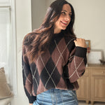 The 'Giving Season' Oversized Argyle Crew Neck Knit Pullover - Love and Lee Apparel