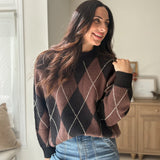 The 'Giving Season' Oversized Argyle Crew Neck Knit Pullover - Love and Lee Apparel