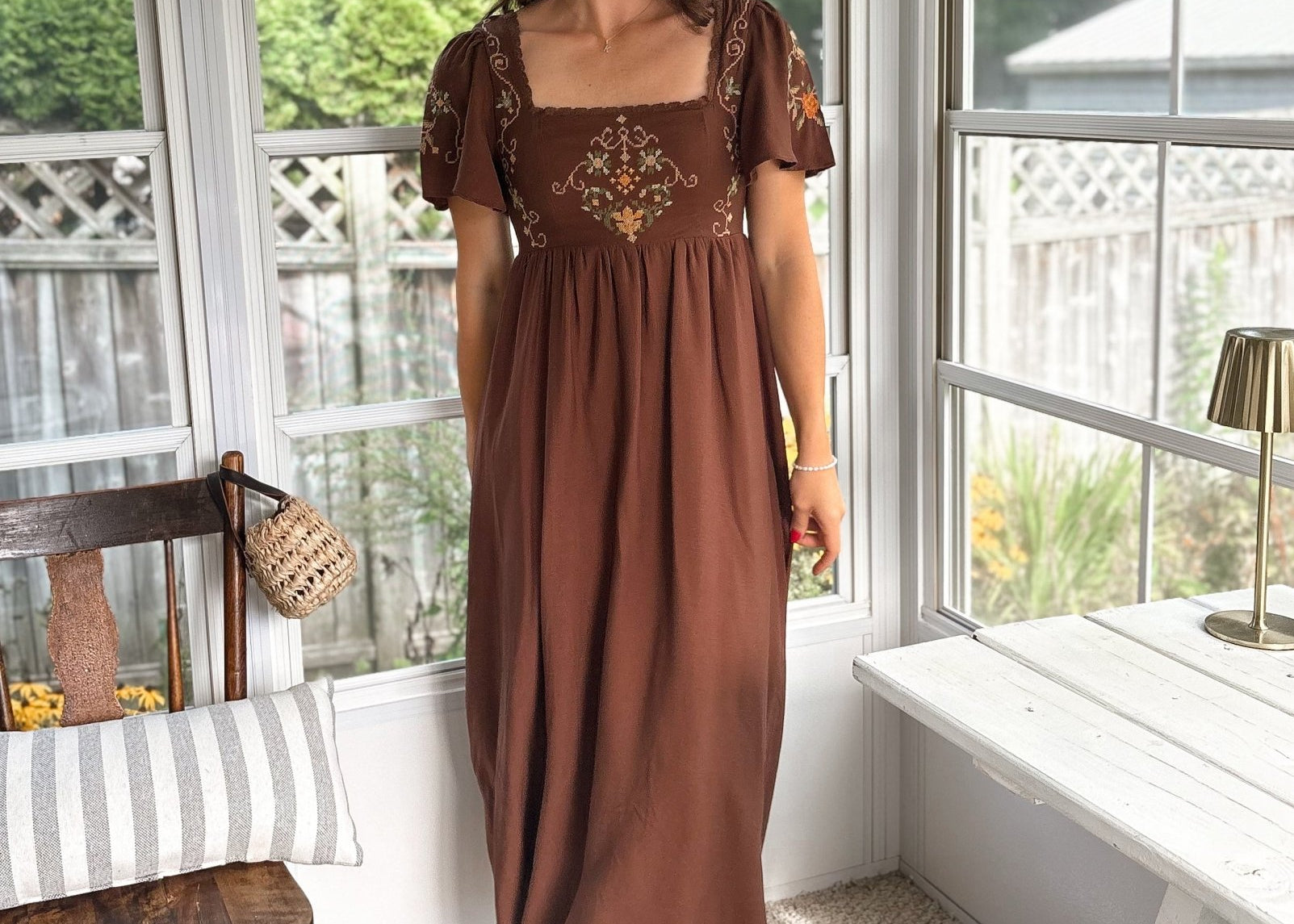 The Polly Needlepoint Embroidery Detail Bell Sleeve Midi Dress - Love and Lee Apparel